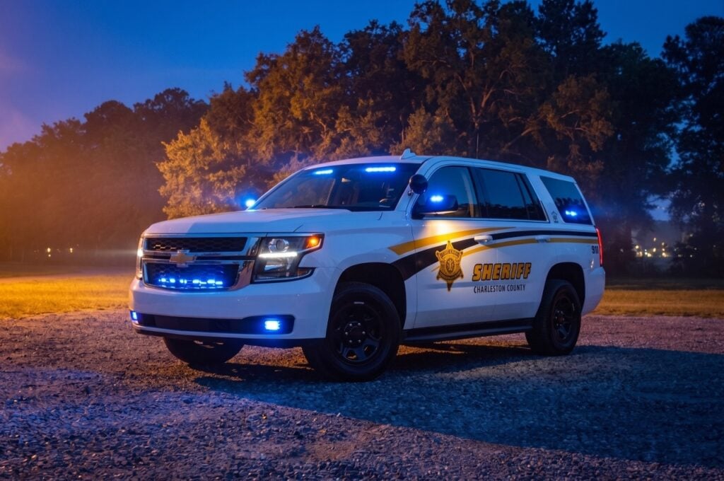 Charleston County Sheriff's Office patrol cruiser responding to fatal crash scene on Edisto Island